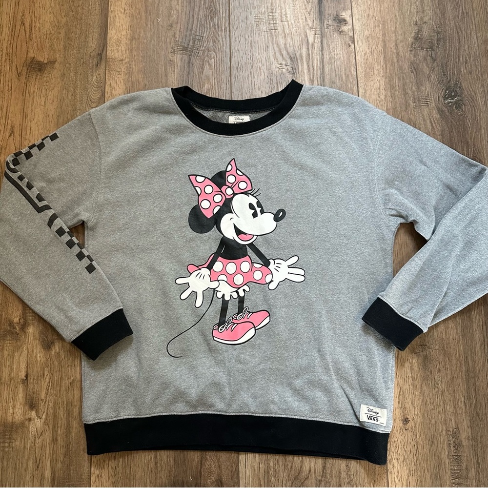 Disney x Vans Women’s Minnie Mouse Gray Sweatshirt, Crewneck, Graphic, Medium